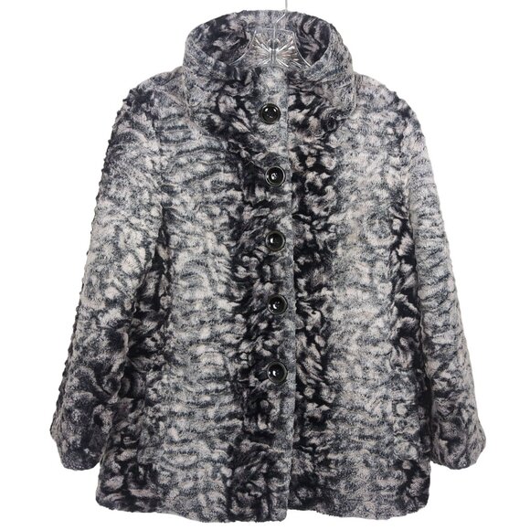Multiples Women’s white black Plush Jacket size M Faux Fur Textured Button front - Picture 2 of 13